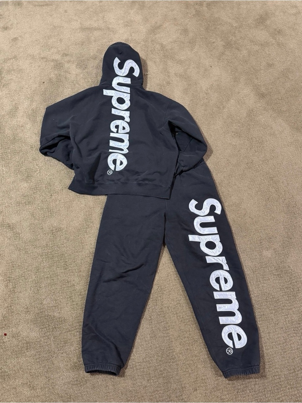 Supreme satin appliqué hooded sweatshirt and sweatpant black 100% authentic!!